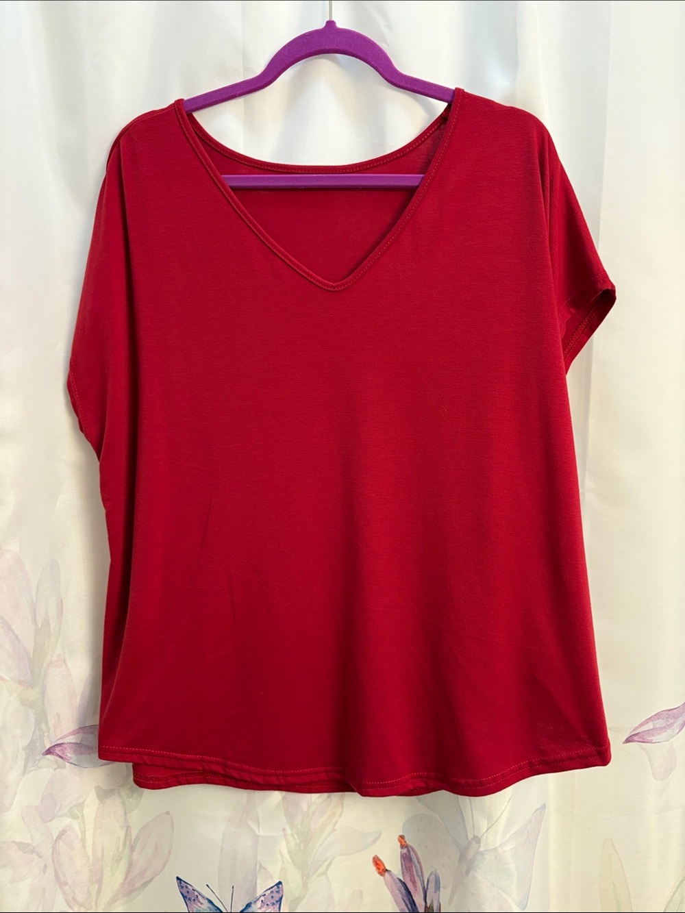 Red V-Neck Women’s Top - Classic Casual Tee New 2XL